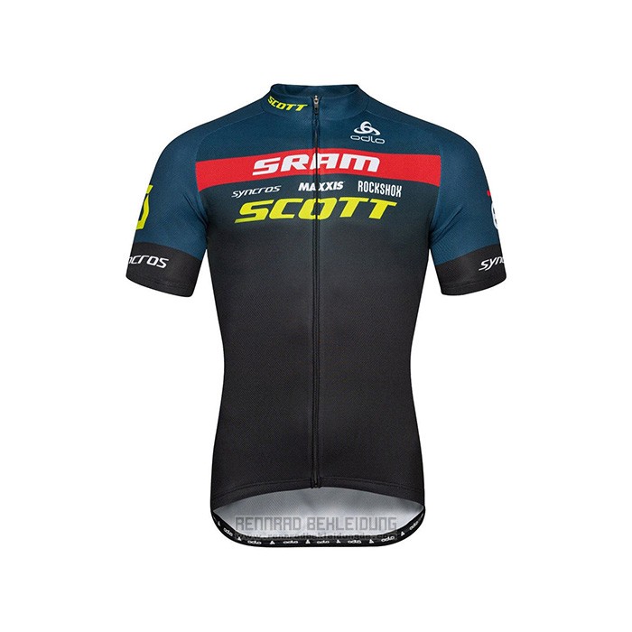 2022 Fahrradbekleidung Scott Sram Shwarz Blau Trikot Kurzarm und Tragerhose